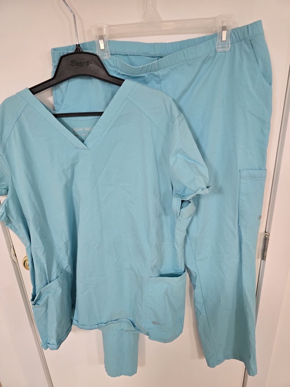 White Cross Light Blue Scrub Set